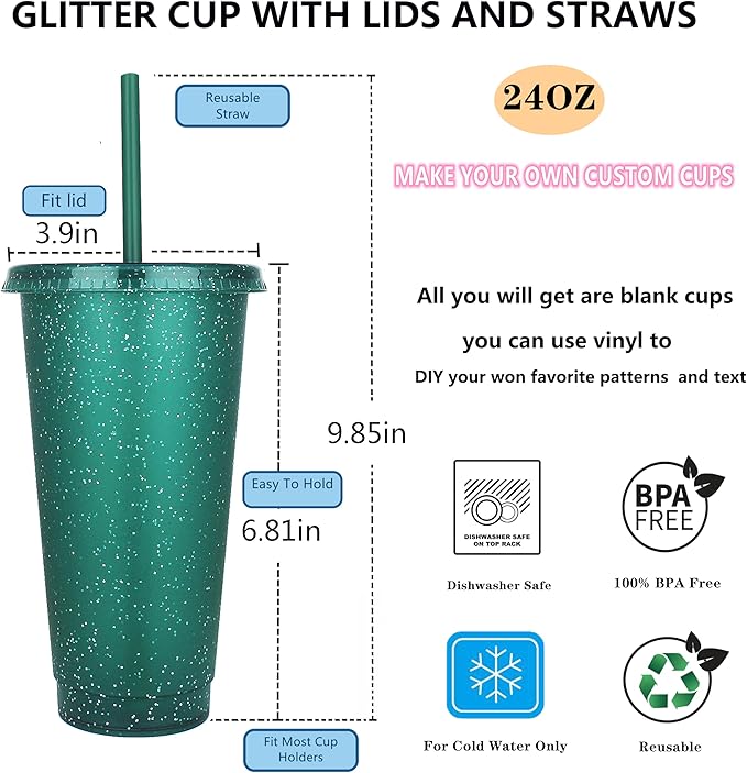 Suertestarry Tumbler with Straw and Lid,Water Bottle Iced Coffee Travel Mug Cup,Reusable Plastic Cups,Perfect for Parties,Birthdays… (Dark Green, 5pack)