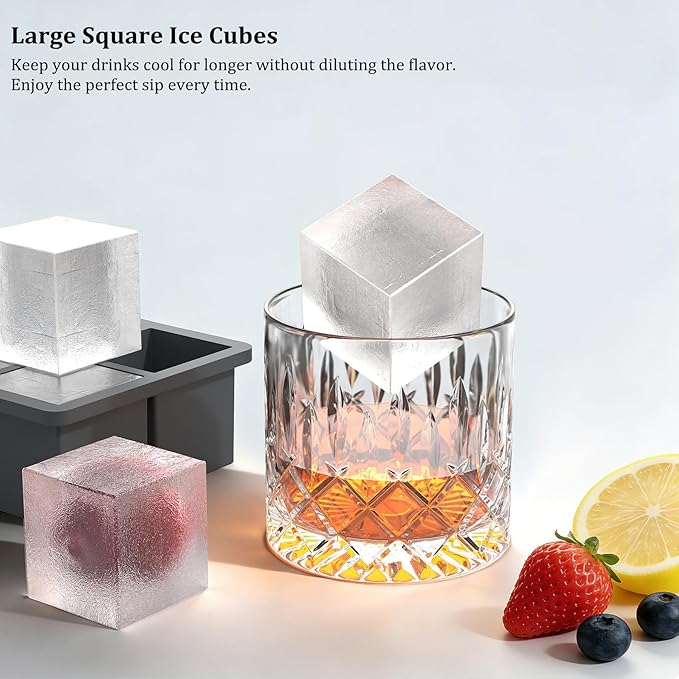 Bangp Silicone Ice Cube Trays with Metal Reinforced Frame(3 Pack),Large Ice Cube Tray with Lid,Easy Release Whiskey Ice Cubes Mold,Ice Trays for Freezer,Stackable Ice Cube Tray(Grey)
