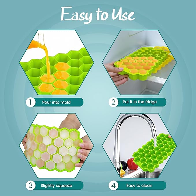 2 Pack Ice Cube Trays set for Freezer(Sphere & Honeycomb) – Round Ice Cube Mold with Lid & Hexagonal Silicone Ice Cube Tray, BPA-Free Easy Release Ice Molds for Whiskey/Cocktails/Coffee/Drinks