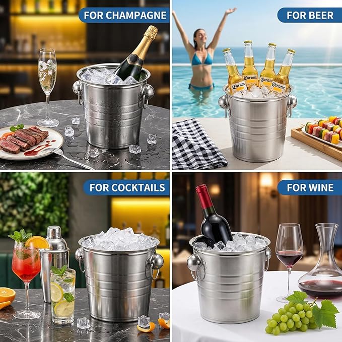 ZENFUN 2 Pack 3 Quart Ice Bucket with Handles, Beverage Tub with Handles, Galvanized Metal Ice Bucket, Drink and Wine Chiller for Bar, Party, BBQ, Great for Indoor and Outdoor Use