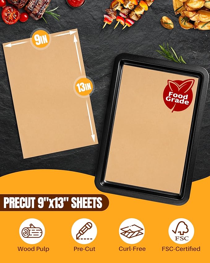 Parchment Paper Sheets 12x16 Inch |200-Pack Unbleached Natural Brown Baking Paper for Oven, Air Fryer & Grilling | Precut, Non-Stick, Greaseproof Half Sheet Pan Liners