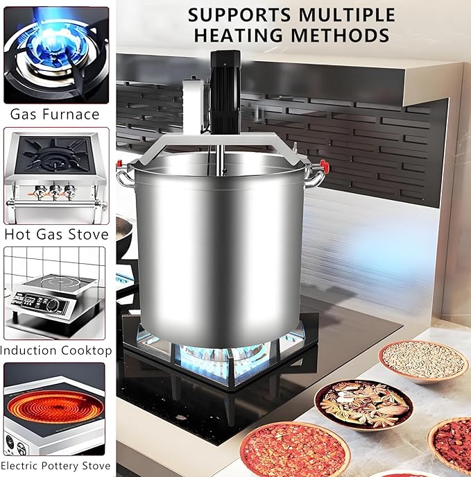 Automatic Stand Stock Pot Stirrer Mixer,Double-Layer Stirring Scraper,11Gal 21Gal 37Gal Commercial Seafood Sauce Mixing Equipment,for Large Restaurants 80L(21Gal)