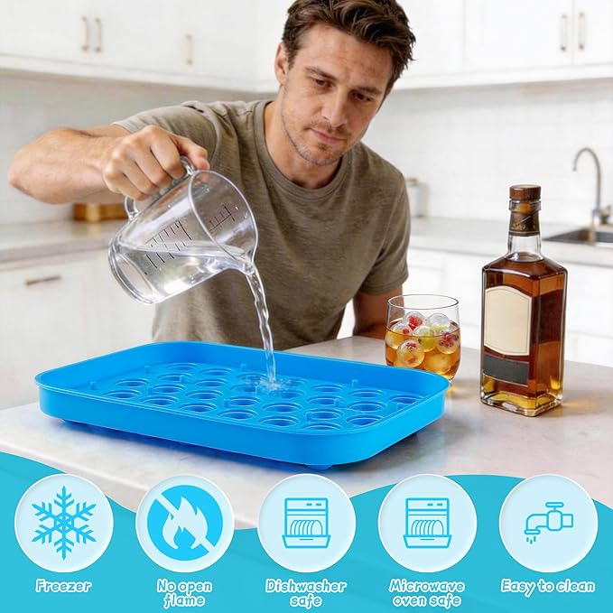 Sidosir 1Pack Silicone Round Ice Cube Tray Mold, 33-Cavity Round Ice Molds with Lid for Circular Ice Cubes, 0.8Inch Small Round Ice Balls Maker Mold for Freezer, Drinks, Whiskey, Coffee, Party