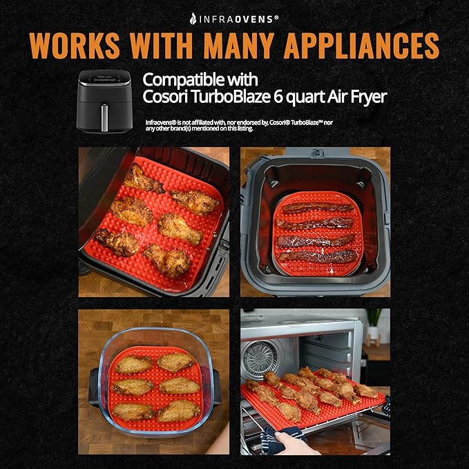 Reusable Air Fryer Liners for Cosori TurboBlaze 6QT Silicone Mat & Fiberglass Grill Liner and Mesh, BPA & PFOA-Free, Heat Resistant, Non-Stick, Dishwasher Safe, Protects Basket & Easy Clean-Up