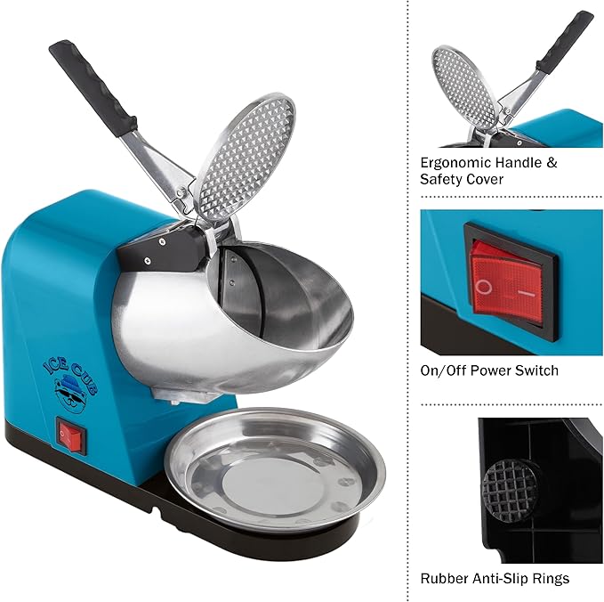 Snow Cone Machine - Ice Shaver with Powerful 170W Motor - Easy to Use Countertop Crushed Ice Maker by Great Northern Popcorn (Blue)