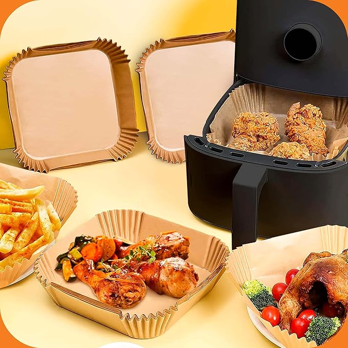 UrbanAir 8-Inch Square 125pcs Air Fryer Paper Liners for Easy Cleanup - Non-Stick, Heat-Resistant, and Perfect Fit for Hassle-Free Cooking | Bleach-Free Parchment| (8 In/20cm)