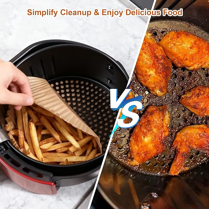 Air Fryer Liners, 100Pcs Round Parchment Paper, Cooking Non-Stick air fryer accessories, Frying Pan, Oil-proof Air Fryers for 2-4 QT Air Fryer Baking Roasting Microwave(6.5"Round)