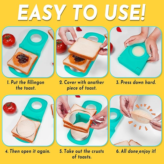 HiYZ Sandwich Cutter and Sealer - Stainless Steel Decruster Sandwich Maker - Peanut Butter and Jelly Crustless Sandwich Bread Pancake Maker Cookie Cutter for Kids Children Boys Girls (Green)