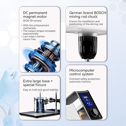 Electric Overhead Stirrer 60L Digital LCD Mixer 100-2000 RPM Variable Speed Lab Stirrer with Timer Stand & Rod for Laboratory