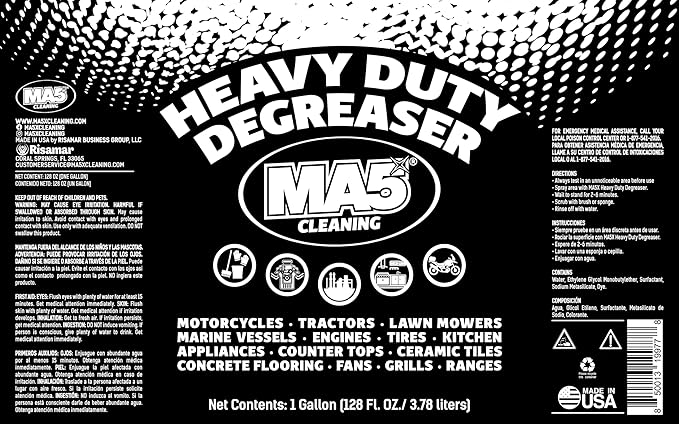 MA5x Heavy Duty Degreaser Cleaner | Indoor and Outdoor Formula | Commercial, Residential, Kitchen, Automotive and Equipment Degreaser and Cleaner | Gallon | Pack of 1