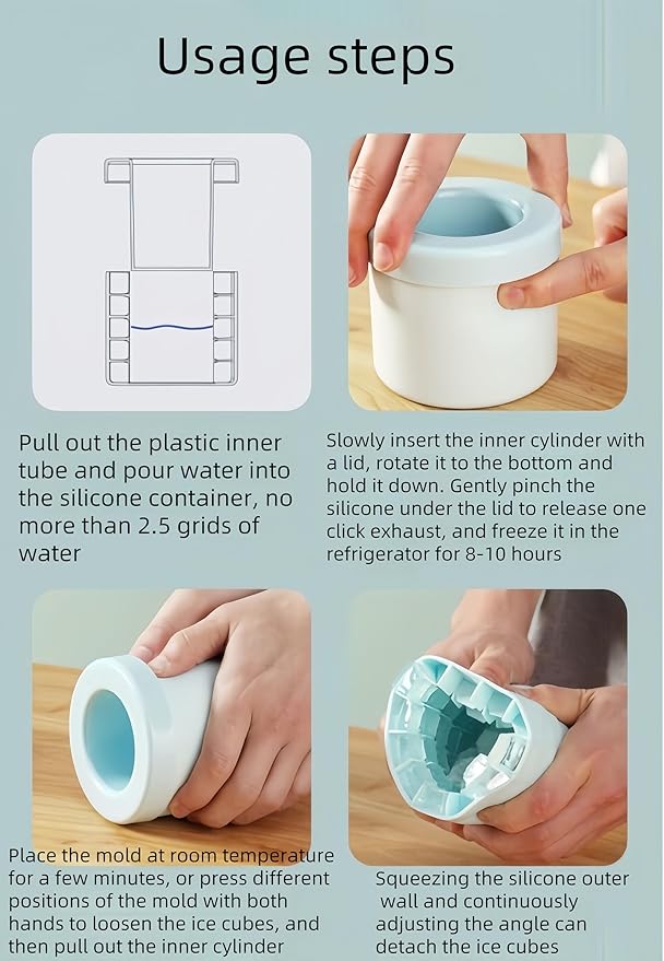 3D Upgraded Silicone Ice Cube Tray with Easy Release-30 Cubes, Leak-Proof&Space-Saving for Freezer,RV,Office-BPA-Free Fast Ice Maker for Drinks,Cocktails, Party (Includes Travel Ice Bucket) (Blue)