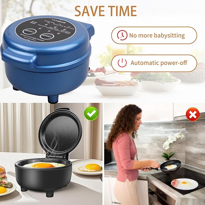 Hyvance Smart Fried Egg Cooker, Automatic Fried Egg Maker for 6 Features like Sunny Side Up, Over Easy, Fully Cooked & More. Auto Power Off, Alarm, Round Shape, Non Stick Coating