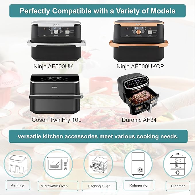 Silicone Air Fryer Liners Set 1x 10.4L + 2x 5.2L for Ninja Foodi FlexDrawer AF500UK, 3Pcs Reusable Dual Air Fryer Liners for Cosori Twinfry 10L, BPA-Free Heat-Resistant Air Fryer Accessories