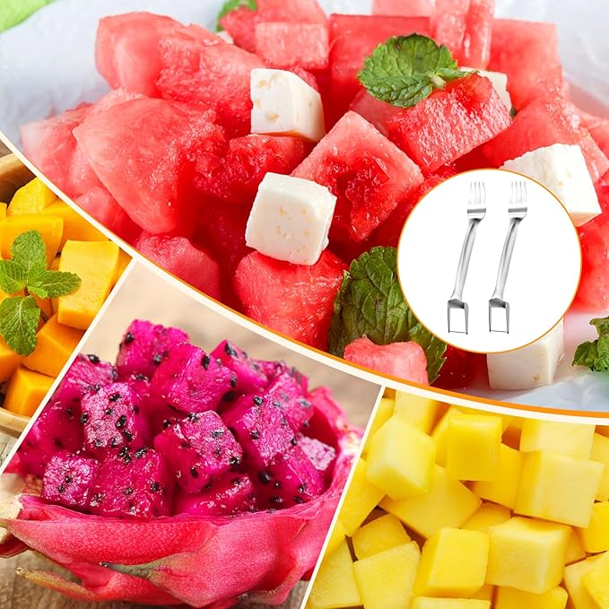 1 PCS Stainless Steel Watermelon Slicer and Fork - 2-in-1 Portable Kitchen Tool for Home Camping and Parties