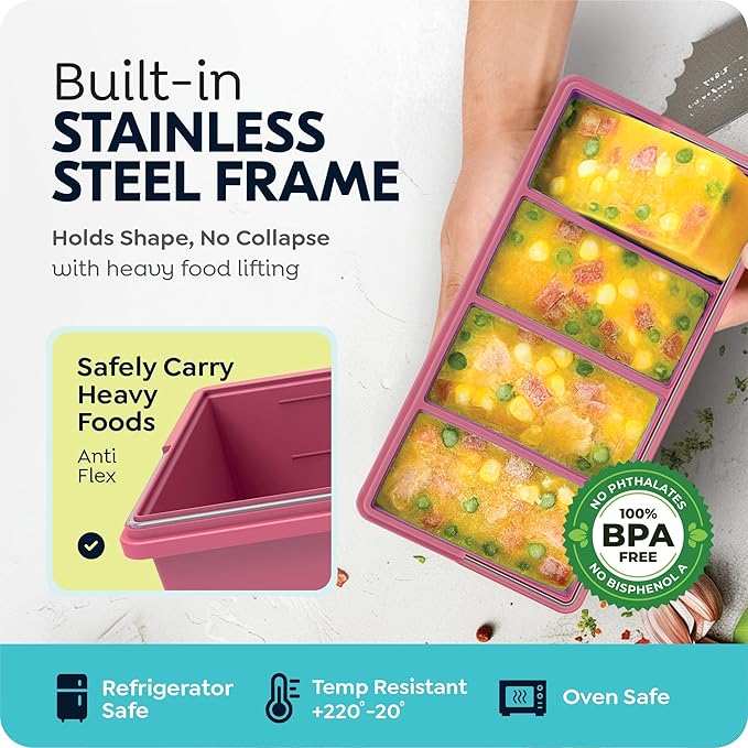 Silicone Freezer Trays with Lids, 2 Cup & 1 Cup Soup Container Style Ice Cube Trays, Easily prepare portioned meals, Great for storing soups, leftovers, sauces and other dishes, Dishwasher, Oven Safe