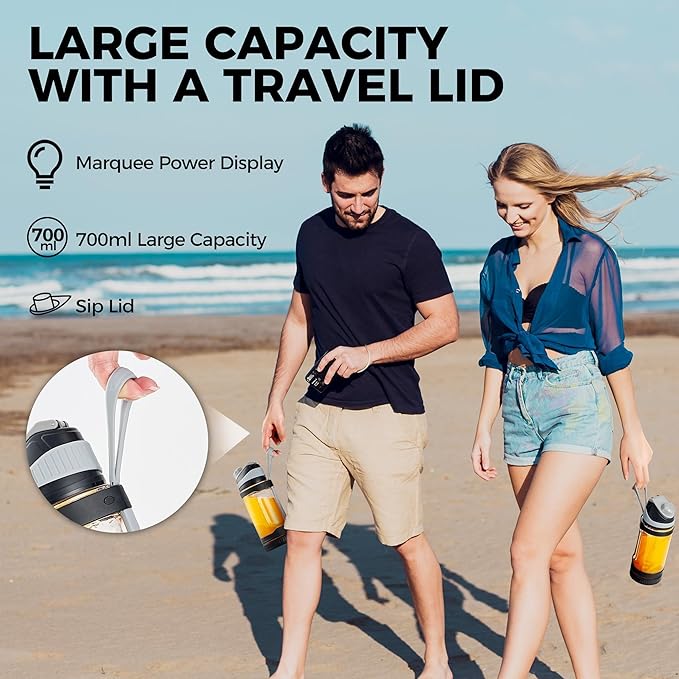 Portable Blender, Anti-Jamming 300 Watt for Shakes and Smoothies, 24oz Travel Blender USB Rechargeable, BPA Free Sporty bottle with a Travel Lid.(White Base Yellow Lid)