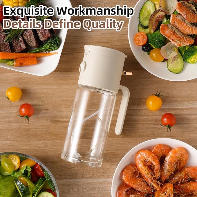 580ml/19.6oz Olive Oil Sprayer Bottle for cooking, 3-in-1 Oil dispenser Bottle + FREE 2-Piece Kitchen gadgets (Basting Brush & Spice Shaker) - Perfect for kitchen, Air Fryer, Baking, BBQ & Salad.