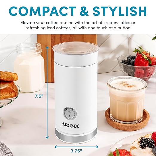 AROMA® 4-in-1 Cold & Warm Milk Frother and Steamer with Auto-Off One-Touch Controls (200ml)