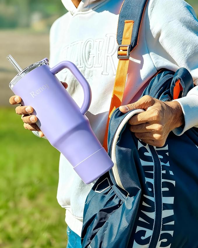 Renoj Insulated Mug 100% Leak Proof Insulated Water Bottle for Iced Coffee & Hot Drinks - Fits Car Cup Holder, Ideal Gift, 2 Straws & Silicone Boot - SnapShift Navy Blue 40 oz