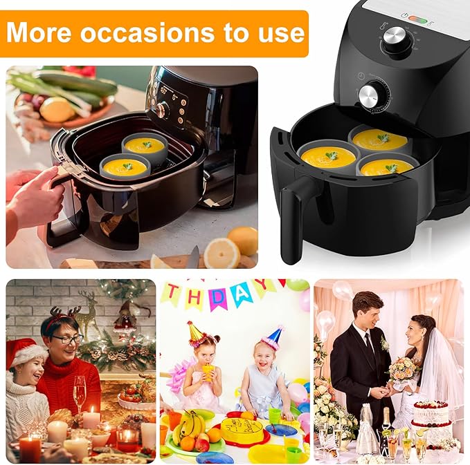 3Pcs Silicone Air Fryer Molds - 4-Inch Air Fryer Pan, Microwave Poacher, Dishwasher Safe Egg Cups - Nonstick Reusable Cooker Accessories (3Pcs-Grey)
