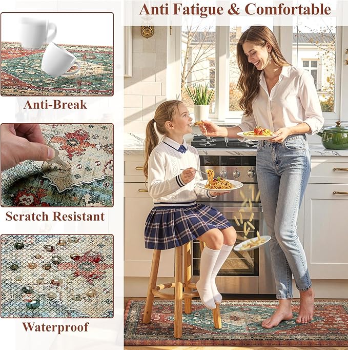 Collive Kitchen Rugs Anti Fatigue Kitchen Runner Mats Cushioned, Comfort Fatigue Mats for Standing, 17.3”x59” Red Non Skid Washable Kitchen Floor Mats for Office, Sink, Laundry