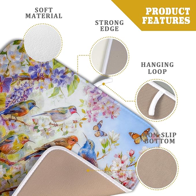 Spring Bird Dish Drying Mats for Kitchen Counter Floral Small Dish Drying Pad Season Decor