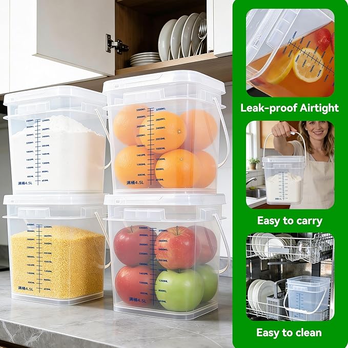ASEVAT 5 Pack Sourdough Proofing Box with Lids,4 Quart Square Food Storage Containers - Commercial Grade Meat Prep Tub for Marinating,Heavy Duty Plastic Deli Containers, Graduated Scale, Freezer Safe