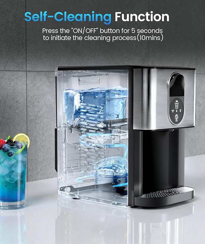 Antarctic Star Nugget Ice Maker Countertop with Soft Chewable Ice, 44Lbs/24H Portable Pellet Ice Machine with Self-Cleaning, One-Click Operation, for Home/Kitchen/Office, Stainless Steel, Silver