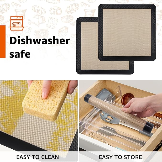 2Pcs Silicone Baking Mats for 12 Inch Cake Pan/12x12 Cheesecake Pan/Toaster Oven Air Fryer Liner, 11.75"Square Food Grade Silicone Mats for Baking, Non Slip Silicone Baking Sheet, Non Stick Reusable