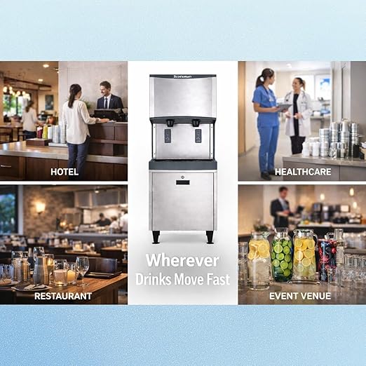 Scotsman Meridian Touchfree Countertop Nugget Ice Maker & Water Dispenser - 500 lb/Day, 25 lb Storage Bin, Stand w/Door