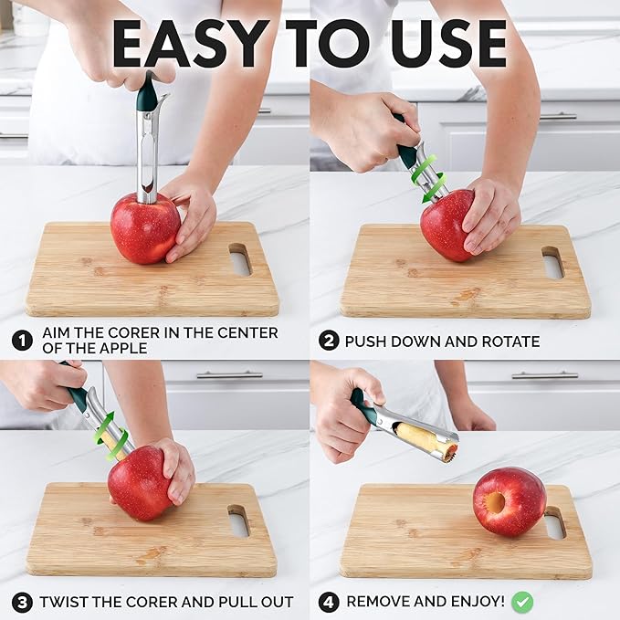 Zulay Kitchen Ultra Sharp Apple Corer Tool - Stainless Steel, Sharp & Serrated Blade Cores in Seconds - Easy to Use & Clean, Durable Apple Core Remover for Apples & Small Fruits - Dark Teal
