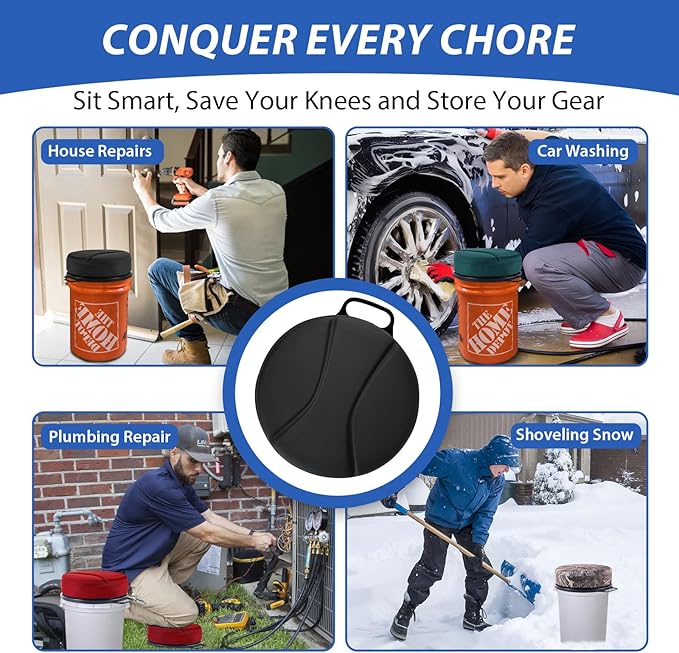5 Gallon Bucket Seat with 3" Thick Seat Foam Cushion, 360°Swivel Bucket Lid Seat, Waterproof & Silent Bucket Seats for Ice Fishing, Baseball, Hunting and Camping