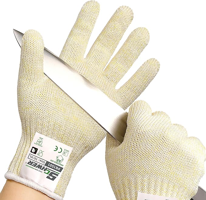 Schwer SlicePro ANSI A9 Cut Resistant Gloves, Food Grade Cutting Gloves for Kitchen Food Prep, Mandoline Gloves for Meat Cutting, Oyster Shucking, Fish Fillet Processing, PR1501, 2 Pairs, XL