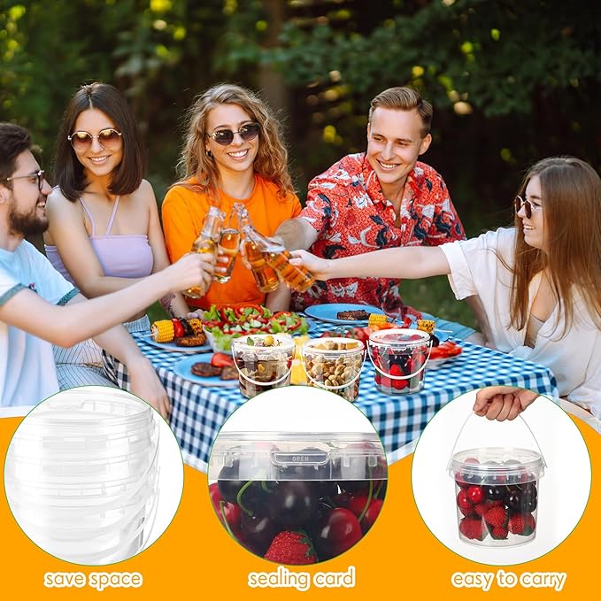 Funnymoom 20 Pack 48 oz Clear Buckets with Lid Plastic Ice Cream Buckets with Lid and Handle Ice Cream Tub Food Storage Containers Round Plastic Pails Freezer and Microwave Safe for Food