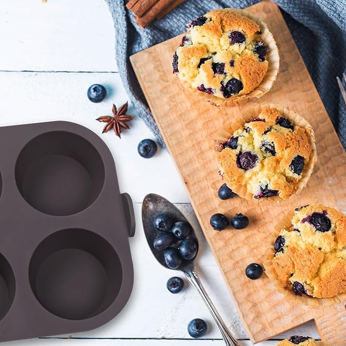 2 Pcs Silicone Muffin Tray for Air Fryer, 8-Cups Nonstick Muffin Pans with Carrying Handle, Silicone Cake Pans for Baking Cupcakes Pudding Dessert Quiches Tart, Grey