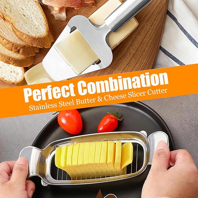 2 Pack Cheese Slicers, AITRAI Stainless Steel Wire Butter Slicer Cutter with Cheese Plane Tool for Soft, Semi-Hard, Hard Cheeses, Butter, Eggs, Fruits丨Dishwasher Safe