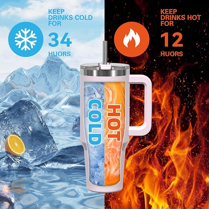 30 oz Tumbler with Handle,Tumbler with Lid and Straw,Double Wall Insulated Cup Stainless Steel Travel Mug(Cold for 34 Hours),Water Bottle for Iced Tea,Coffee,Cold Beverages(Rose Quartz)