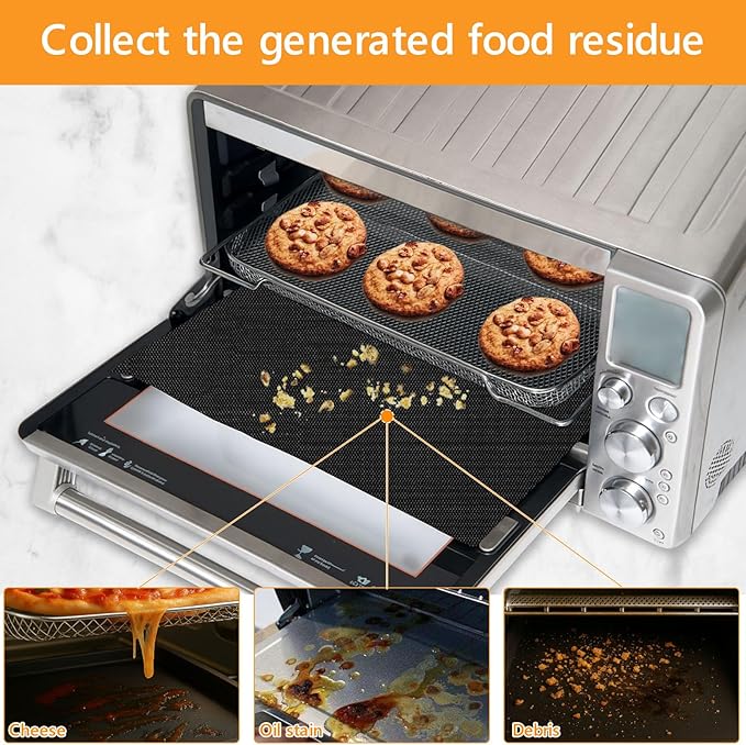 4 Packs Oven Liners for Bottom of Oven, 16"x12" Pre-Cut Rectangle Reusable Fiberglass Heat Resistant Non-Stick Mats for Breville BOV900BSS BOV950BSS Smart Oven Air Fryer Pro Convection Oven