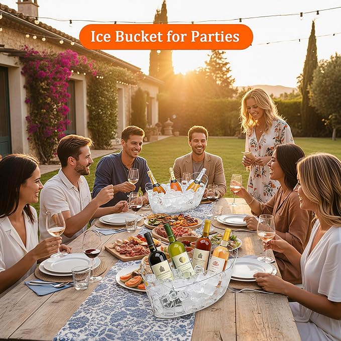 6.5L Ice Bucket 2 Pack Ice Buckets for Parties, Beverage Tub for Cocktail Bar with Handle, Drink Cooler for Wine Beer Champagne, Clear Ice Bucket with Scoop for Mimosa Bar Drink Chiller