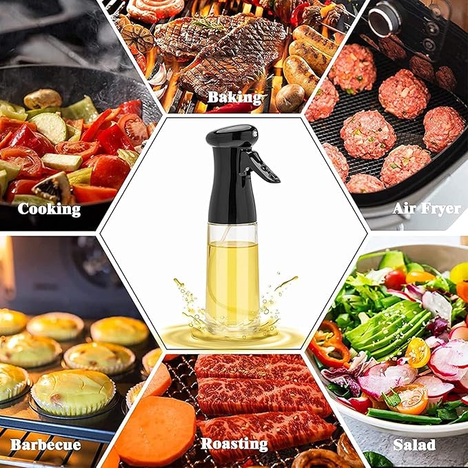 Honbuty Olive Oil Sprayer for Cooking, 200ml Glass Oil Dispenser Bottle Spray Mister, Refillable Food Grade Oil Vinegar Spritzer Sprayer Bottles for Kitchen, Air Fryer, Salad, Baking