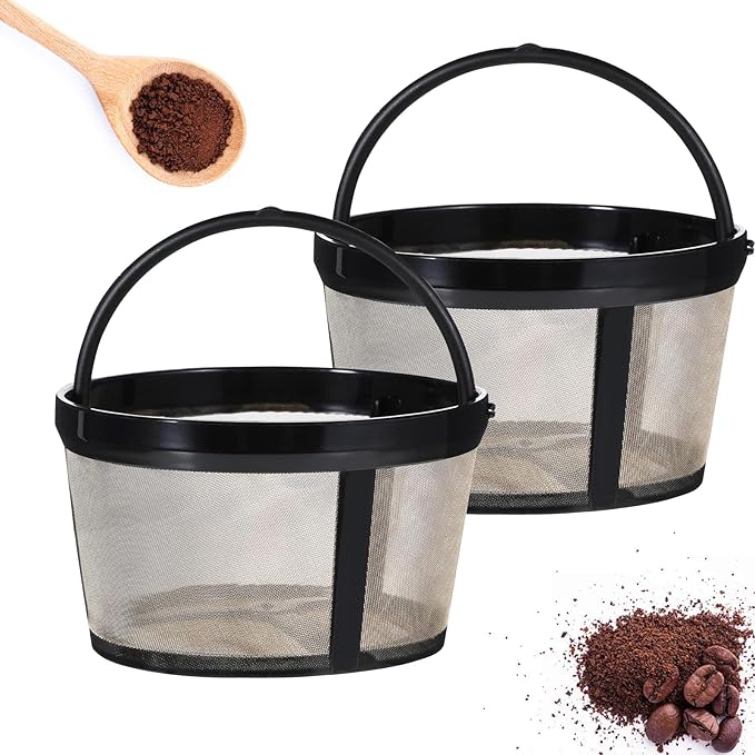 2Pcs Reusable Coffee Filters, 4-5 Cup Nylon Mesh Coffee Filter Basket with Handle Reusable Coffee Pot Filters Compatible with Makers and Brewers