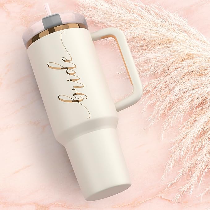 Heather & Willow Bride to Be Coffee Tumbler with Lids and Straws | 40 oz Mason Jar Cups & Iced Coffee Cup | Bridesmaid Proposal Gifts, Bridal Shower, Bachelorette Party Supplies & Bride Tribe