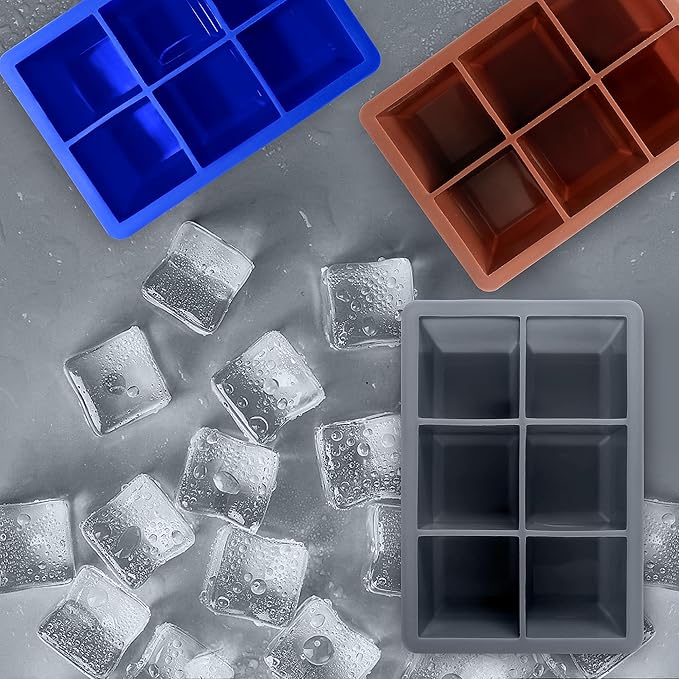 Excnorm Silicone Ice Cube Trays 3 Pack - Large Size Silicone Ice Cube Molds with Leak Proof Removable Lid Square Ice Cube Tray And BPA Free for Cocktail,Whiskey, Stackable Flexible Ice