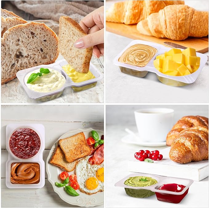 Qewro 15 Sets Snack Containers, Reusable Double Compartment Condiment With Lids 2 Portion Snack Containers Sauces Dip, Disposable Box to Grab and Go with Prep For Adults, On The Go For Kids