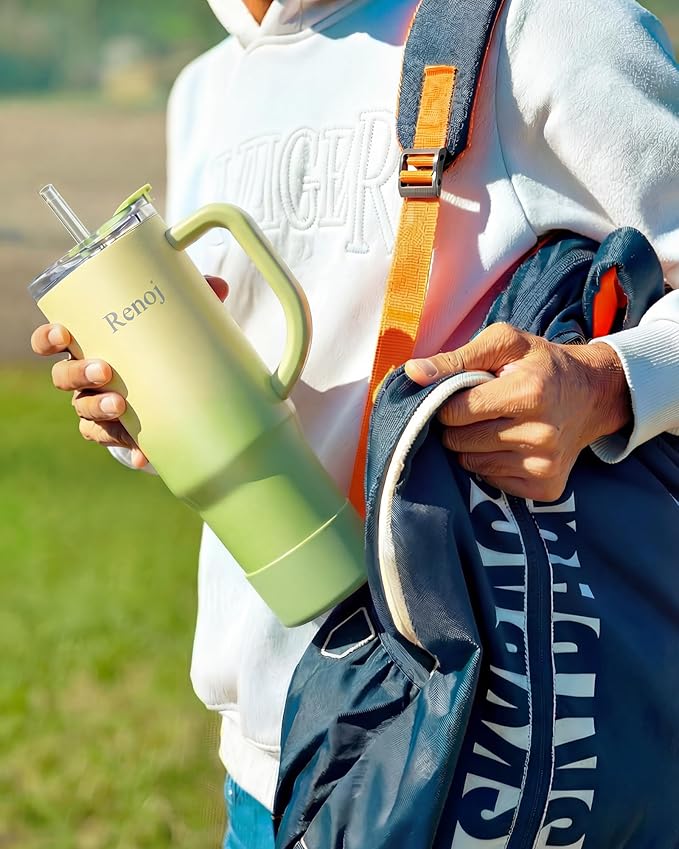 Renoj Insulated Mug 100% Leak Proof Insulated Water Bottle for Iced Coffee & Hot Drinks - Fits Car Cup Holder, Ideal Gift, 2 Straws & Silicone Boot - SnapShift Blue Gradient 40 oz