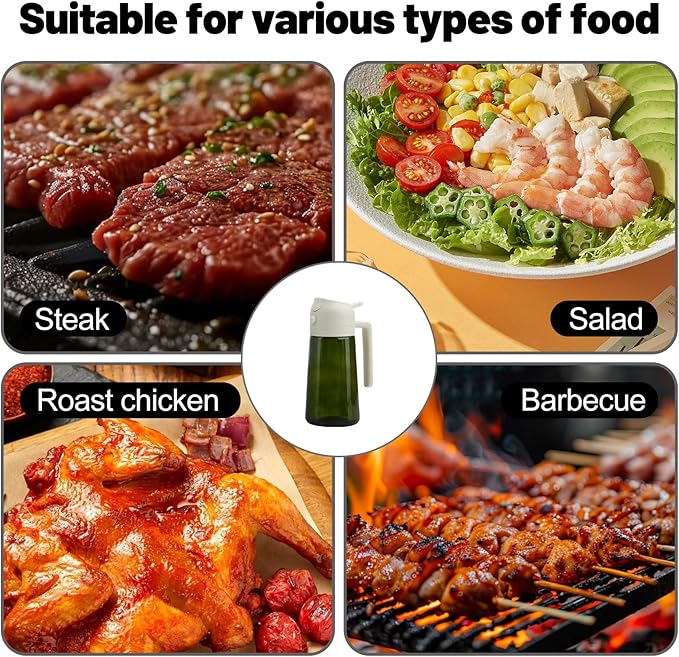 2 In 1 Oil Dispenser And Oil Sprayer, 16 Oz/470 Ml Oil Dispenser For Kitchen Spray, With Fine Mist Nozzle, Suitable For Cooking, Air Fryer, Salad, Grilling, Baking (white-1)