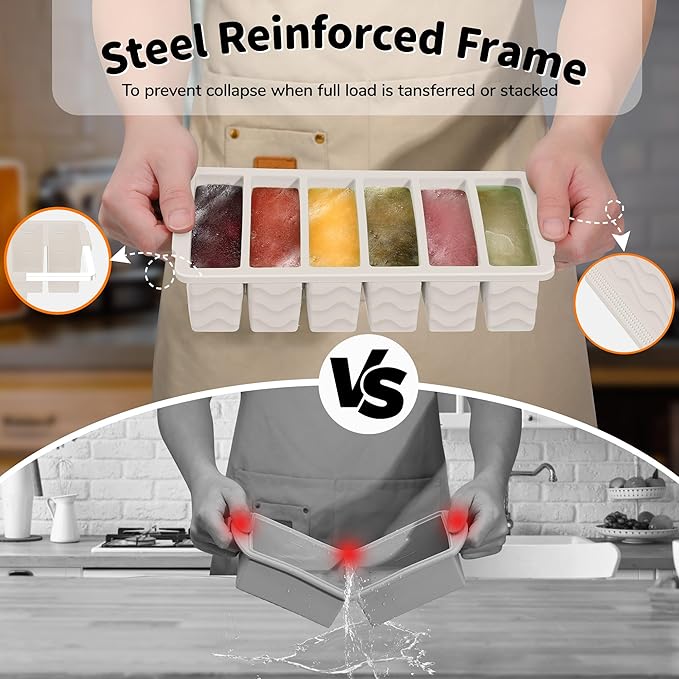 3-Pack Silicone Freezer Trays with Lid,2 Large 2-Cup(500ml)&4 Medium 1-Cup(125ml)&6 Small 1/2-Cup(75ml) Soup Freezer Container Molds,Ice Cube Tray For Meal Prep&Freezing Soup,Stews,Sauces