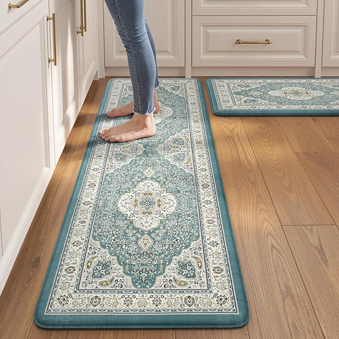 Collive Boho Anti Fatigue Kitchen Mats Sets 2 Piece Non Skid Kitchen Mats for Floor Cushioned Kitchen Rugs and Mats Waterproof Ergonomic Comfort Standing Mat Runner for Kitchen,Home,Office,Laundry