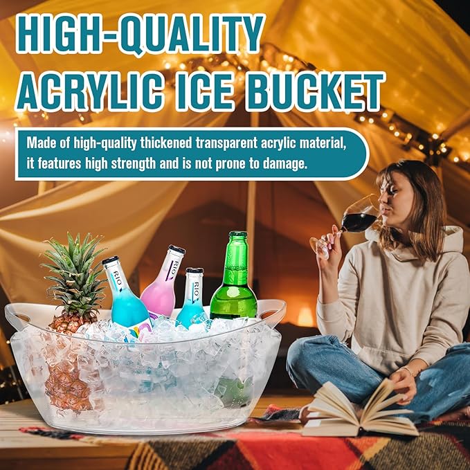 Ice Buckets for Parties, 2 PCS Ice Bucket for Cocktail Bar, 5.5L Drink Buckets for Parties, Wine Cooler, Champagne, Cocktails, Beer Chiller with 2 Ices Bucket Scoop(Clear)