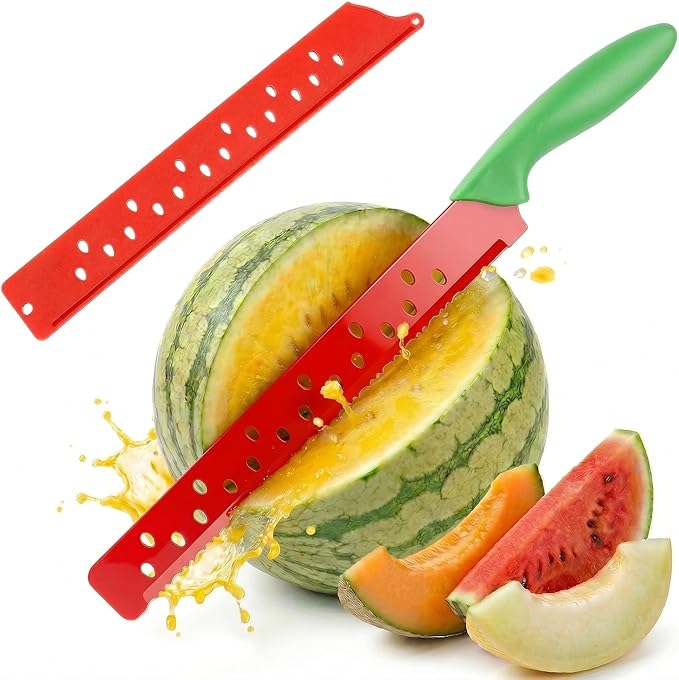 TOYANDONA 17 Inch Watermelon Cutter Serrated Fruit Knife with Protective Sleeve Large Stainless Steel Melon Knife for Watermelon Slicing and Summer Bbq Kitchen Tool